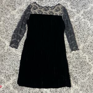 Young Modes Vintage 60s 50s Black Velvet Lace Sheath Shift Dress Size 12